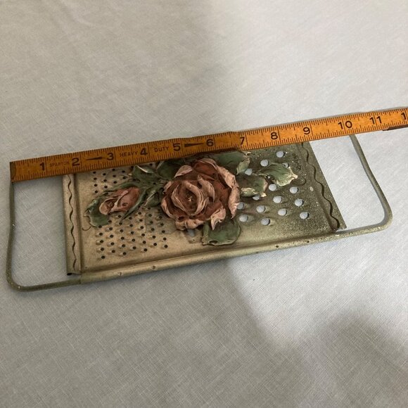 Vintage Handcrafted Metal Grater With Raised Rose Art Design Wall Decor - Picture 6 of 6